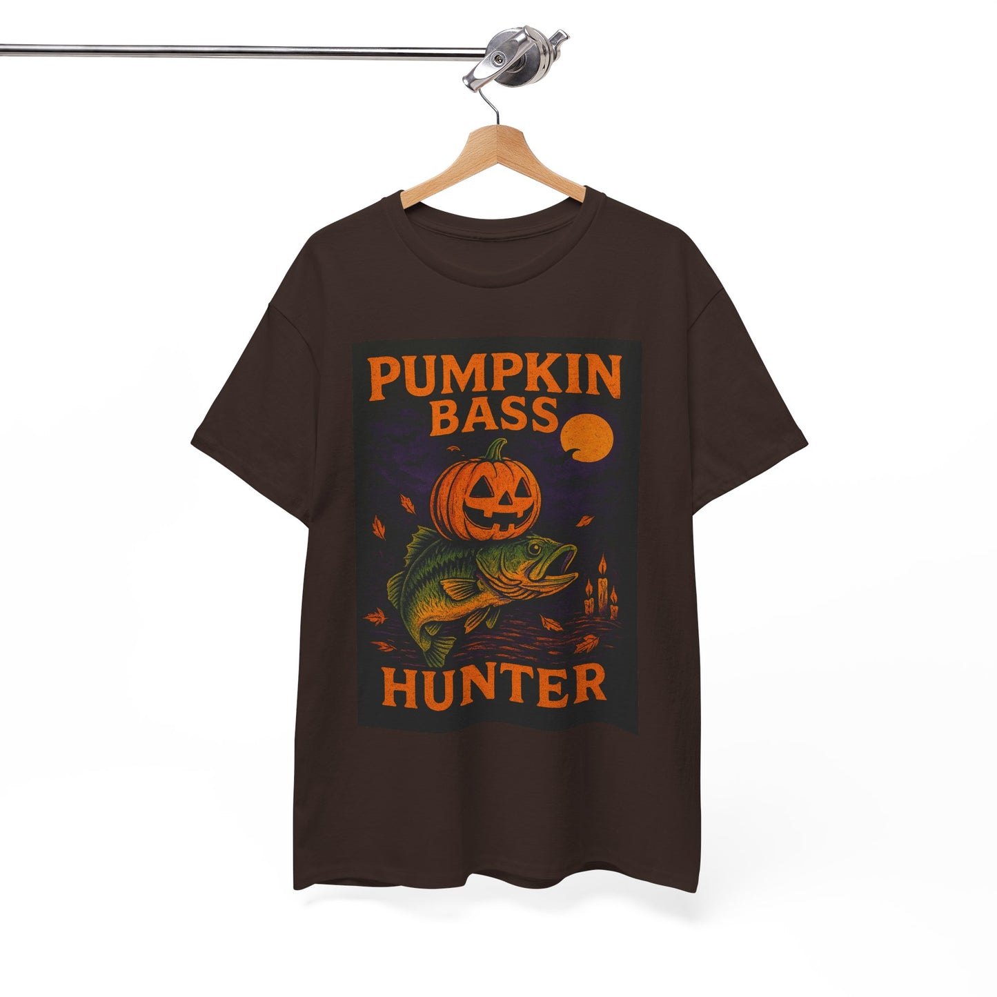 Pumpkin Bass Hunter Fishing Tee - Halloween Outdoor Shirt for Men, Fall Casual Wear, Perfect Fisherman Gift