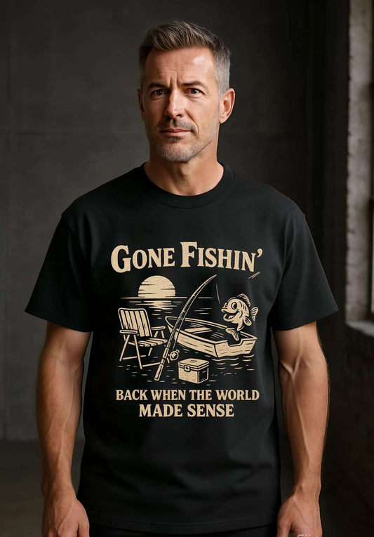 Vintage Fishing T-Shirt for Men – Gone Fishin' Unisex Tee, Funny Gift for Fisherman