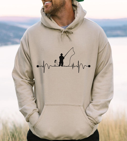 Men’s Fishing Heartbeat Hoodie – Cozy Gift for Anglers & Outdoor Lovers