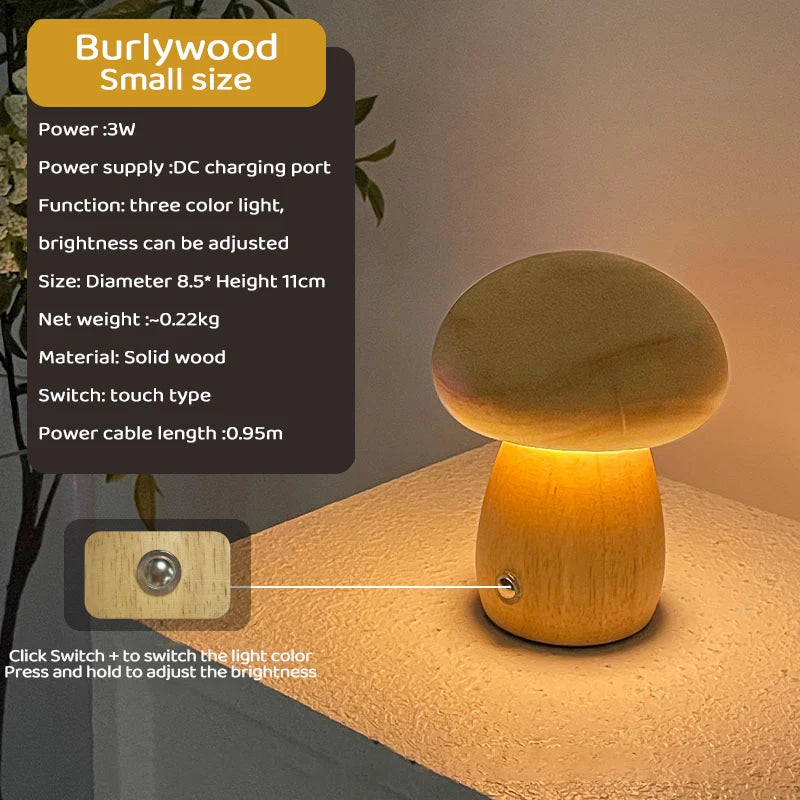 Wooden Mushroom Night Light