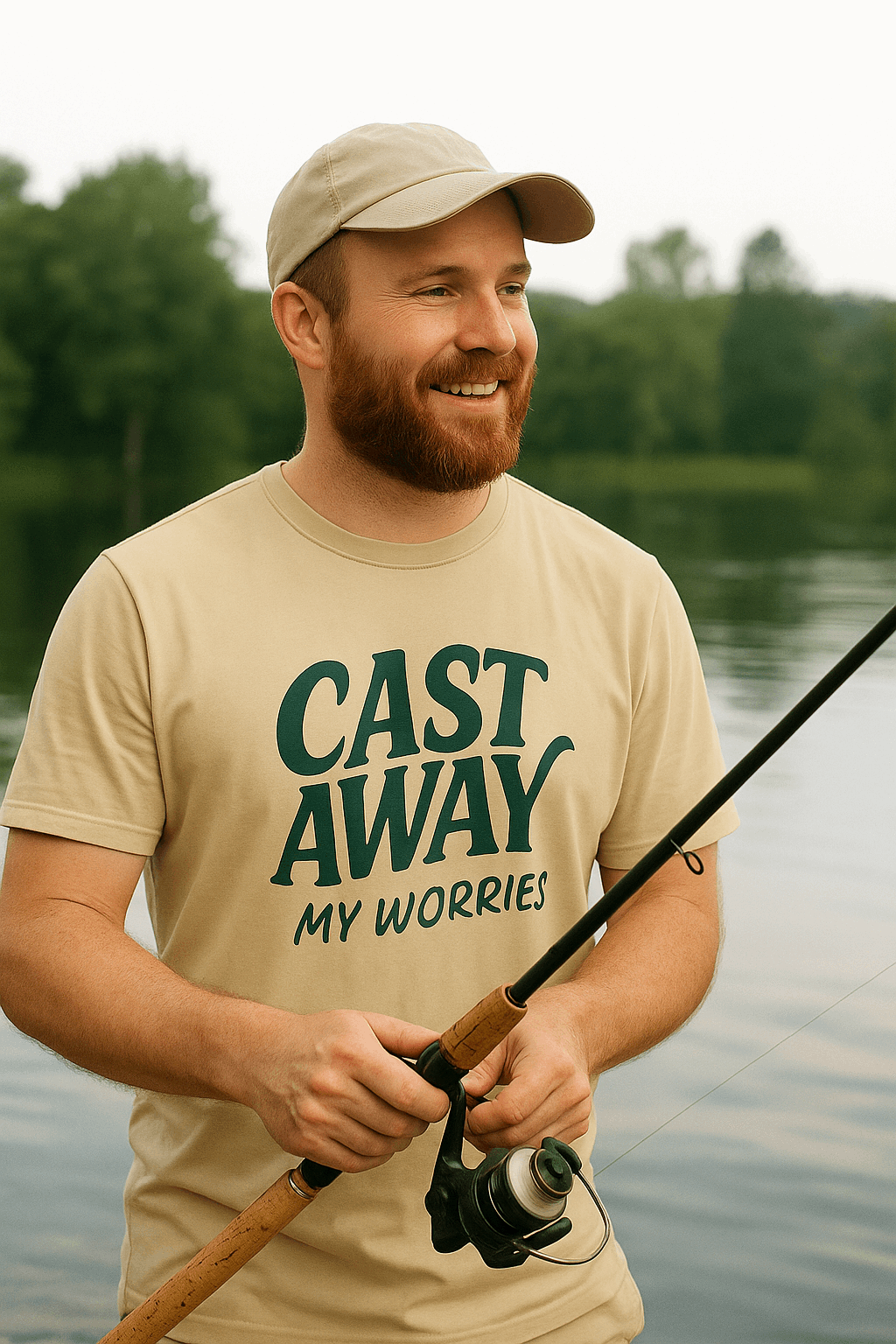 Cast Away My Worries Funny Fishing T-Shirt – Relaxed Fit Angler Tee Gift for Men