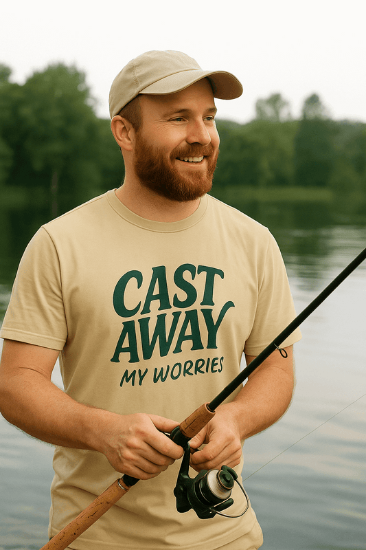 Cast Away My Worries Funny Fishing T-Shirt – Relaxed Fit Angler Tee Gift for Men