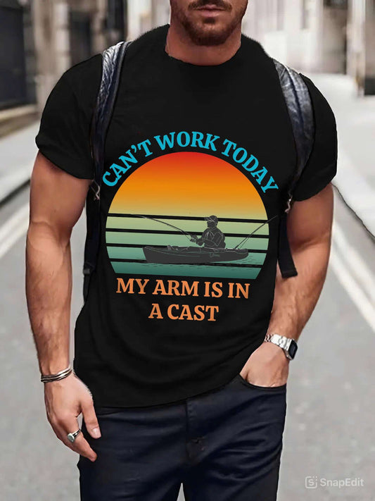 Funny Fishing Tee – “Can’t Work Today, My Arm Is in a Cast” Shirt for Outdoor Lovers