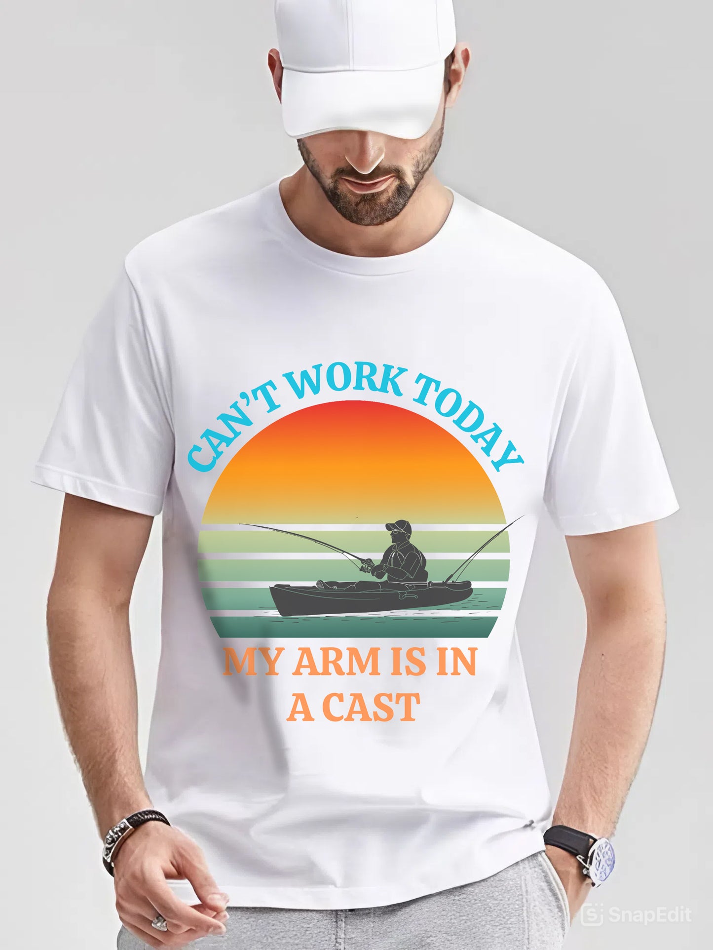 Funny Fishing Tee – “Can’t Work Today, My Arm Is in a Cast” Shirt for Outdoor Lovers