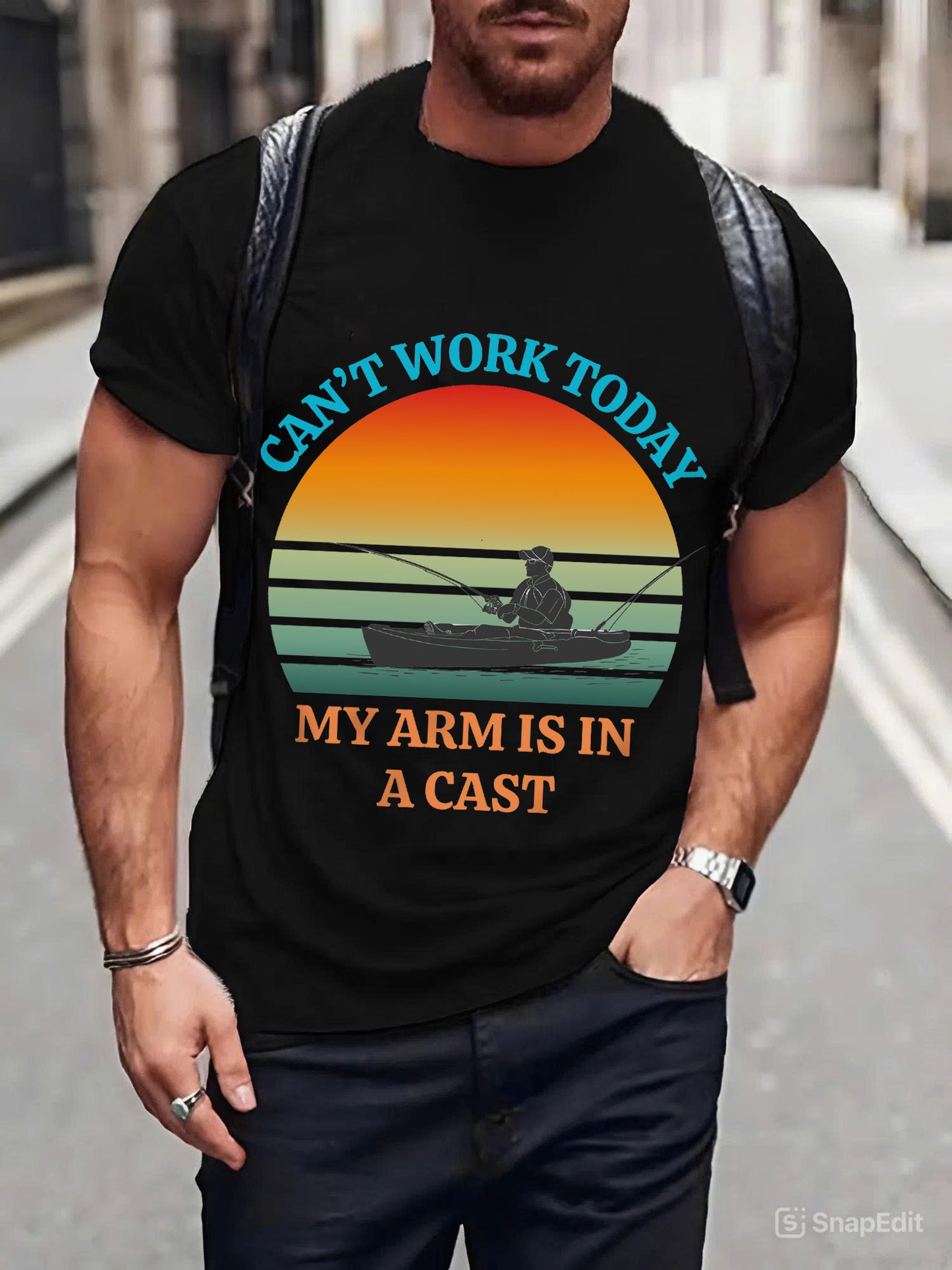 Funny Fishing Tee – “Can’t Work Today, My Arm Is in a Cast” Shirt for Outdoor Lovers