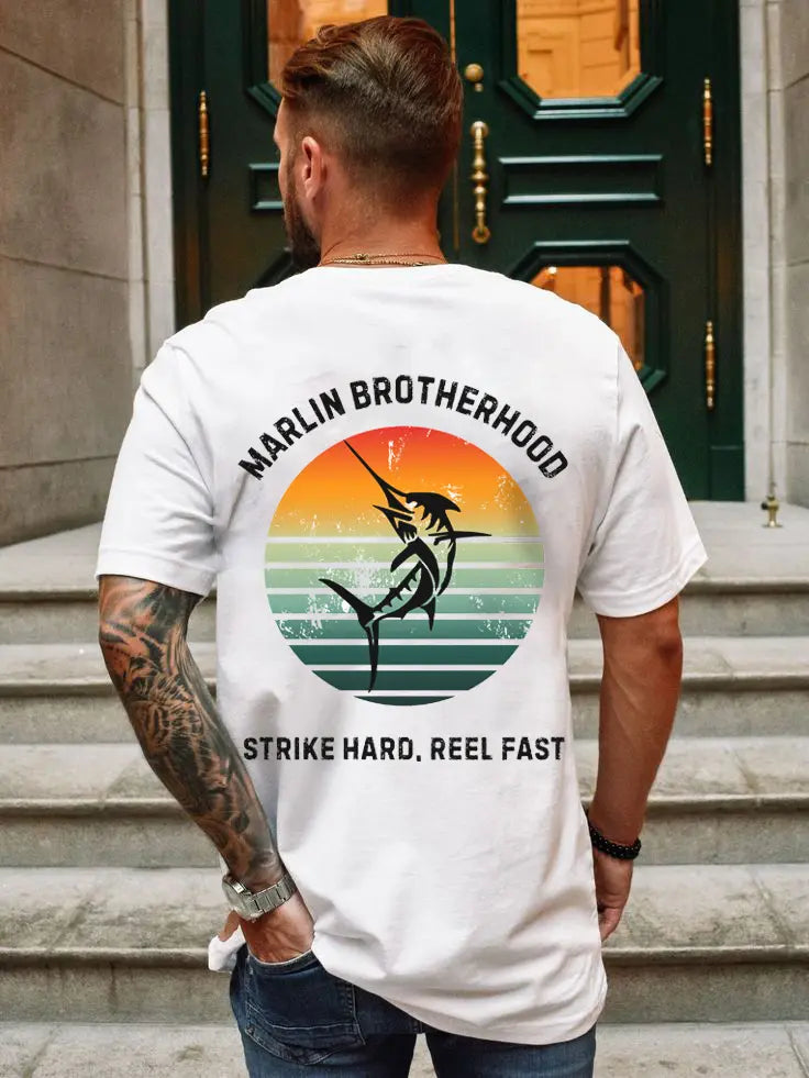Custom Fishing Club Tee for Men – Personalize with Your Own Club Name, Retro Marlin Fishing Design