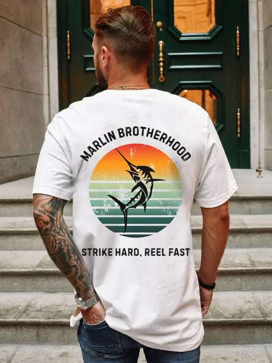 Custom Fishing Club Tee for Men – Personalize with Your Own Club Name, Retro Marlin Fishing Design