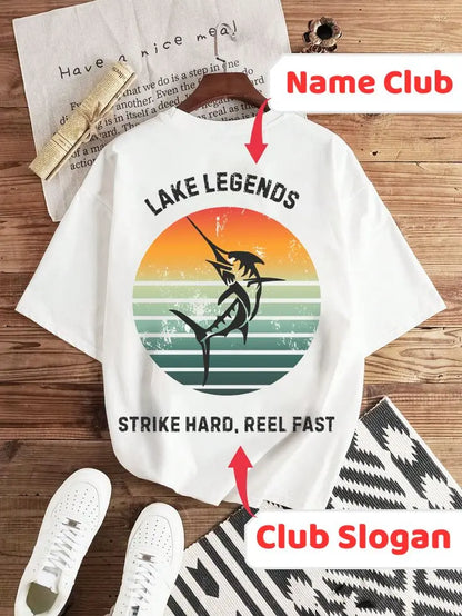 Custom Fishing Club Tee for Men – Personalize with Your Own Club Name, Retro Marlin Fishing Design