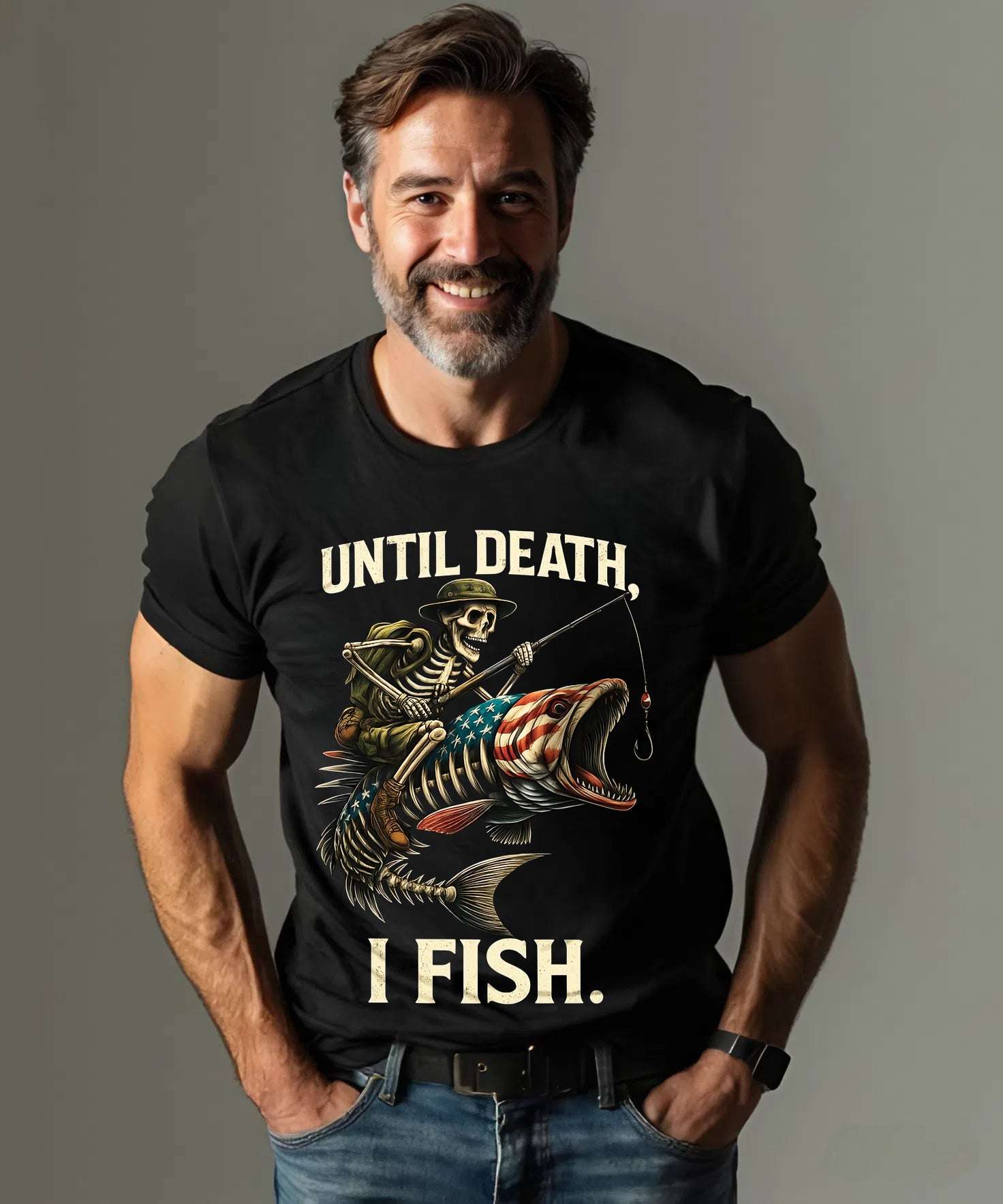 Until Death I Fish T-Shirt – Fishing Skeleton Graphic Tee | Unisex Outdoor Gift for Anglers