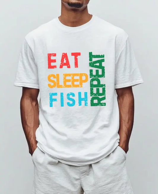Eat. Sleep. Fish. Repeat - Funny Fishing T-Shirt for Men, Casual Tee for Dads, Husbands & Anglers