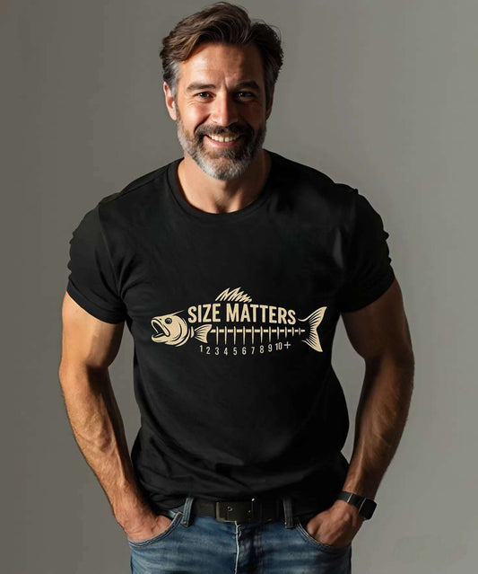 Funny Size Matters Fishing Tee – Unisex Cotton Shirt for Anglers, Great Gift Idea