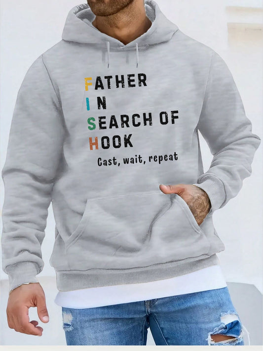 Men’s Fishing Hoodie – Father in Search of Hook,Comfortable Sweatshirt for Outdoor Adventures
