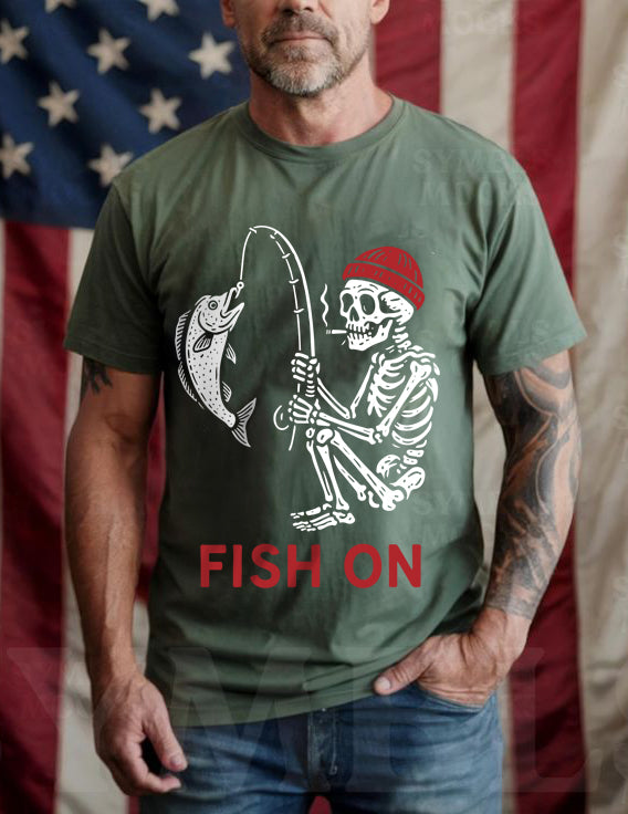 Skeleton Fishing Halloween Shirt – Spooky Fisherman Tee for Men, Outdoor Apparel, Angler Gift