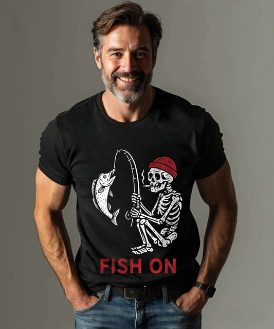 Fishing Skeleton T-Shirt – Halloween Graphic Tee | Unisex Gift for Anglers & Outdoor Fans