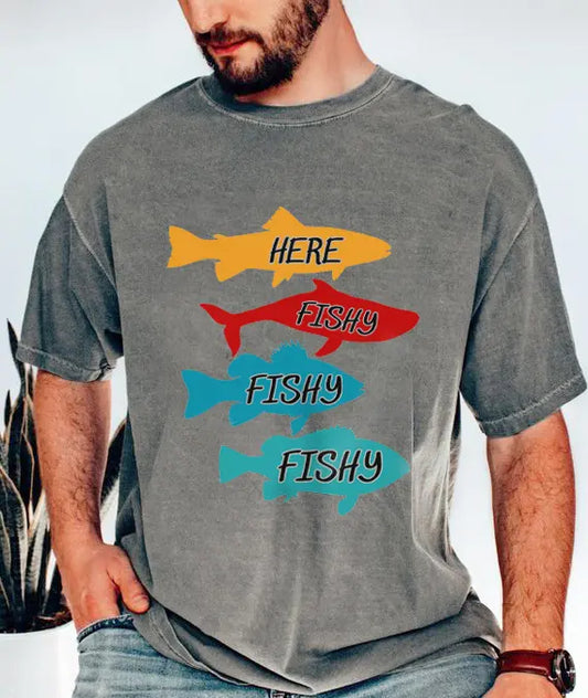 Men's Fishing Fun Heavy Cotton Tee - Perfect Gift for Fishermen, Casual Outdoor Wear, Summer Fishing Apparel