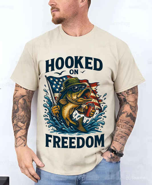 Fishing Freedom T-Shirt – Hooked on Freedom Patriotic Tee | Outdoor Gift for Anglers