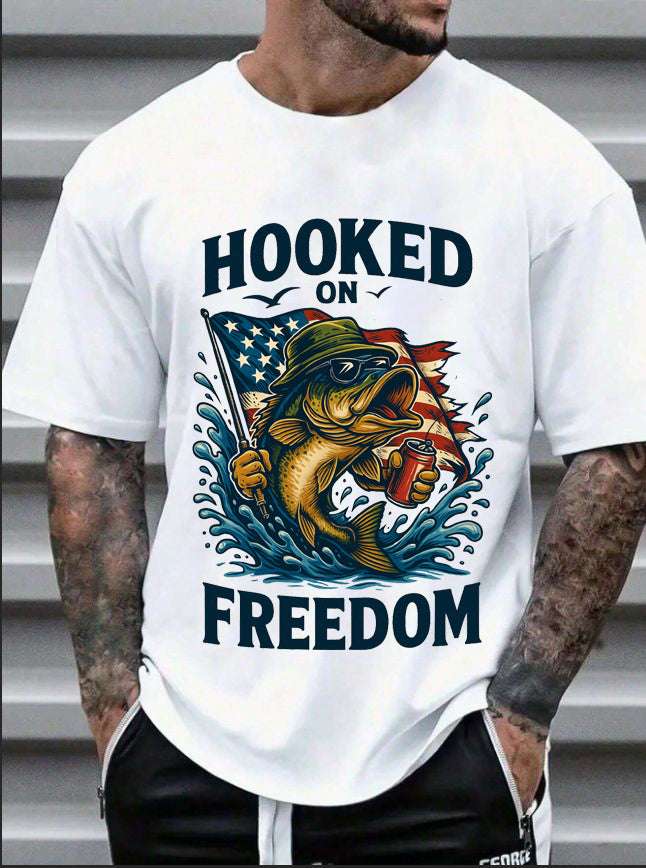 Fishing Freedom T-Shirt – Hooked on Freedom Patriotic Tee | Outdoor Gift for Anglers