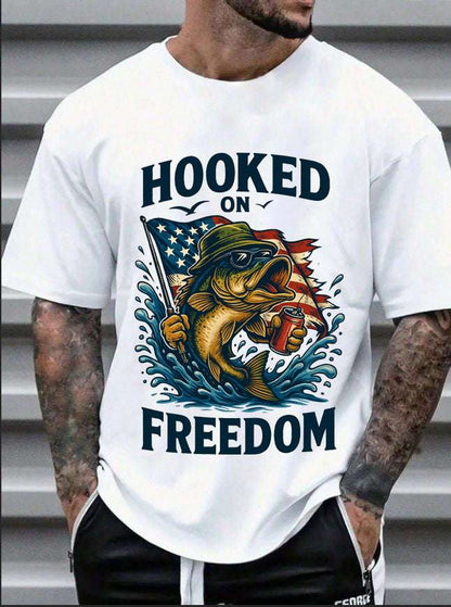 Fishing Freedom T-Shirt – Hooked on Freedom Patriotic Tee | Outdoor Gift for Anglers