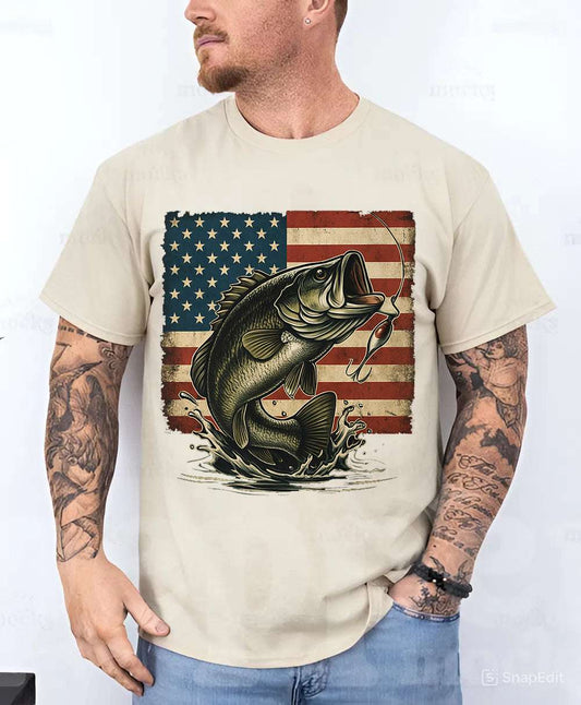 American Flag Fishing T-Shirt – Patriotic Bass Tee for Men & Women