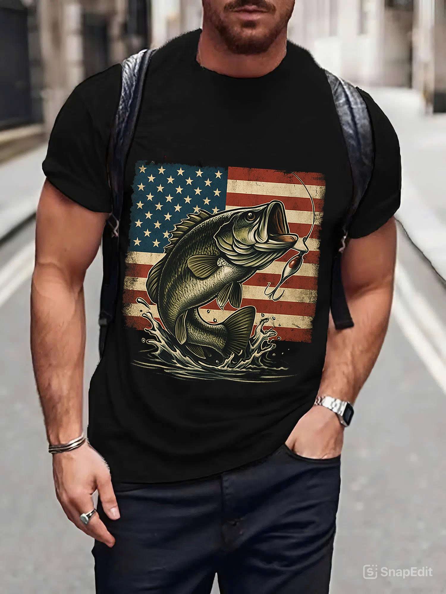 American Flag Fishing T-Shirt – Patriotic Bass Tee for Men & Women