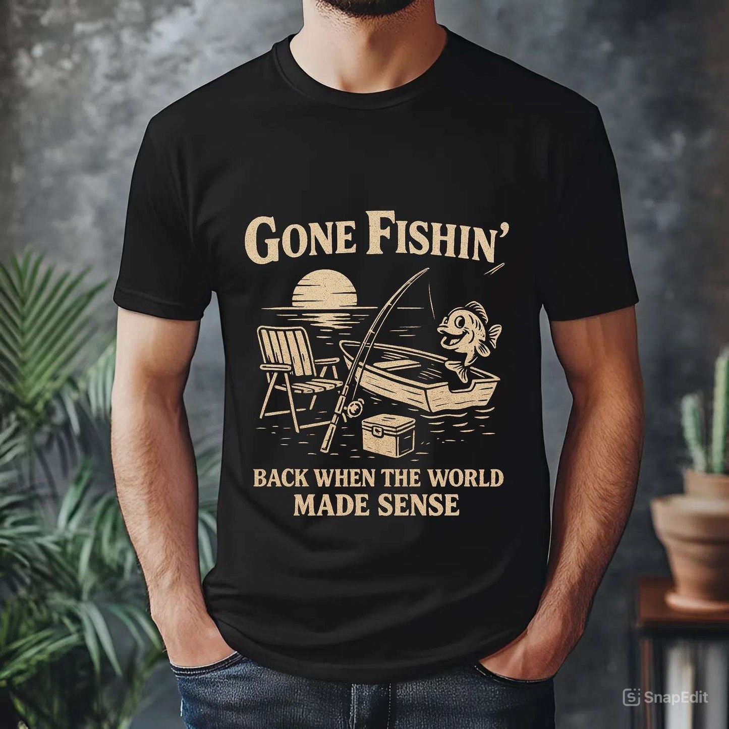 Vintage Fishing T-Shirt for Men – Gone Fishin' Unisex Tee, Funny Gift for Fisherman
