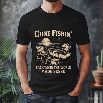 Vintage Fishing T-Shirt for Men – Gone Fishin' Unisex Tee, Funny Gift for Fisherman