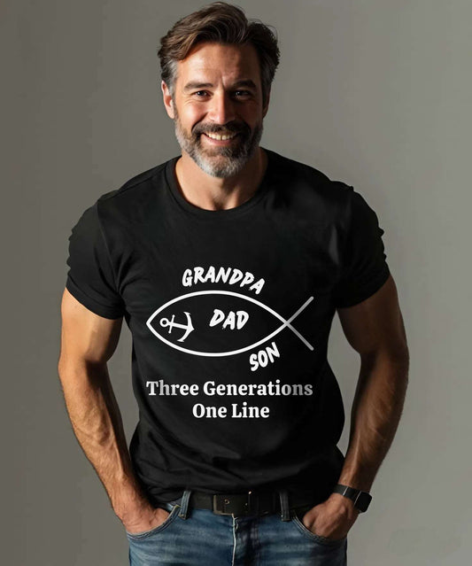 Three Generations T-Shirt – Grandpa, Dad & Son Family Tee, Cotton Shirt for Father’s Day or Family Gifts