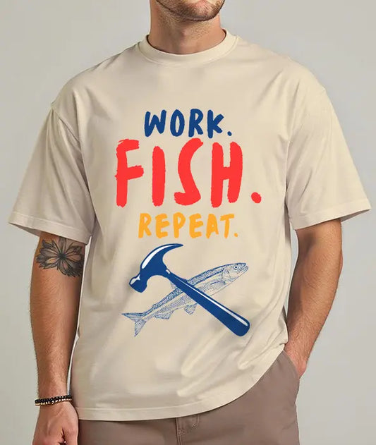 Work. Fish. Repeat. – Funny Fishing T-Shirt for Men, Casual Tee for Dads, Husbands & Anglers